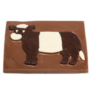 milk chocolate slab with dark and white chocolate belted galloway design