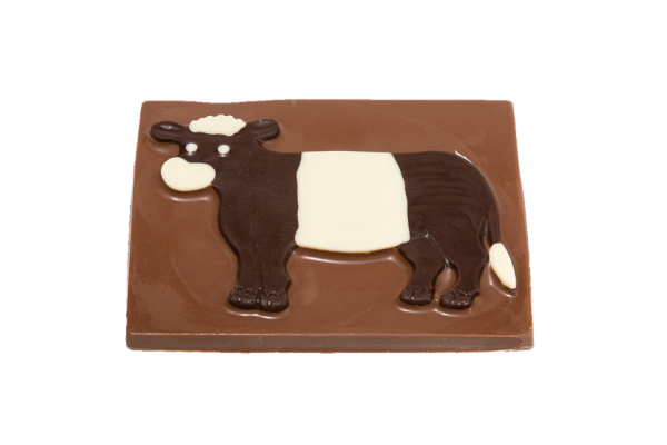 milk chocolate slab with dark and white chocolate belted galloway design