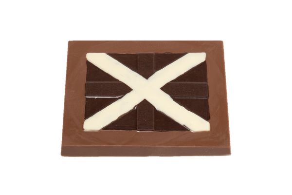 milk chocolate slab with dark and white chocolate saltire design