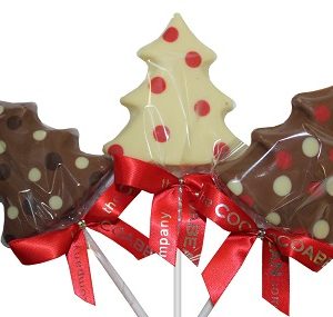 three tree shaped chocolate lollipops