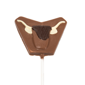 highland cow face on a chocolate lollipop