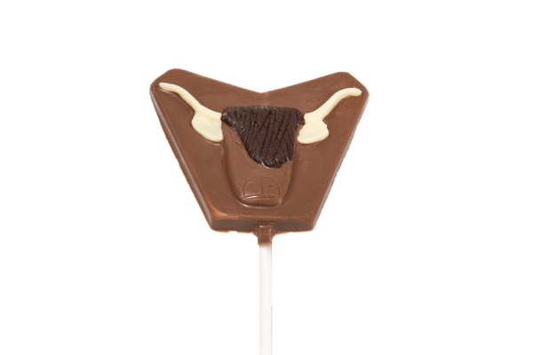 highland cow face on a chocolate lollipop