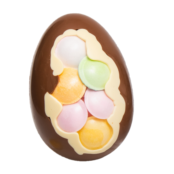 milk chocolate egg with flying saucer inclusion cocoabean
