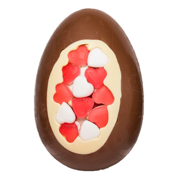 milk chocolate egg with heart throb inclusion cocoabean