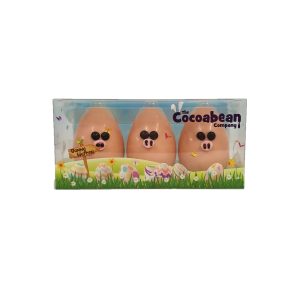 trio of pink chocolate pig easter eggs cocoabean