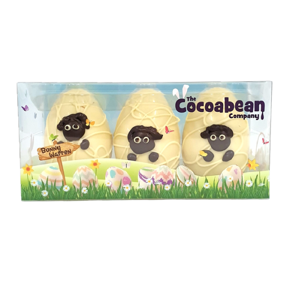 trio of white chocolate sheep easter eggs