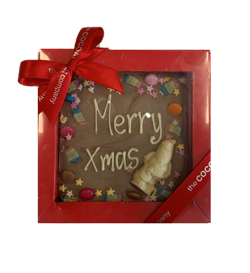 CHOCOLATE SLAB WITH SWEETS & MESSAGE IN RED BOX