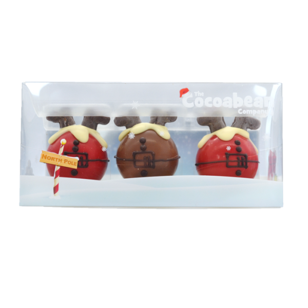 three chocolate upside down santa's