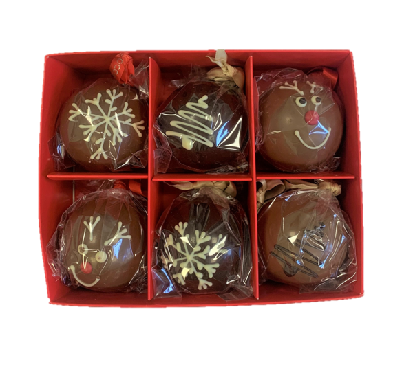 christmas baubles set of 6 chocolate