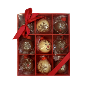 9 mini choc baubles red box