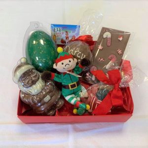 elf christmas hamper with chocolate