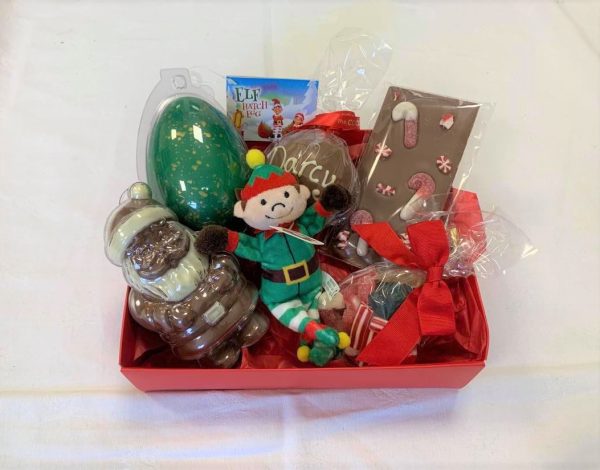 elf christmas hamper with chocolate