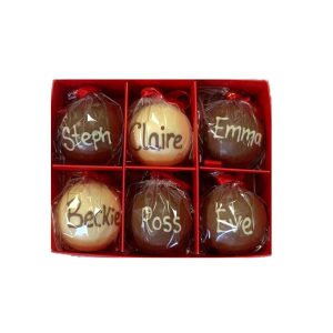 christmas baubles set of 6 chocolate personalised