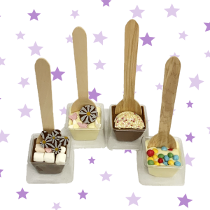 four chocolate spoon stirrers make your activity kit purple star backround