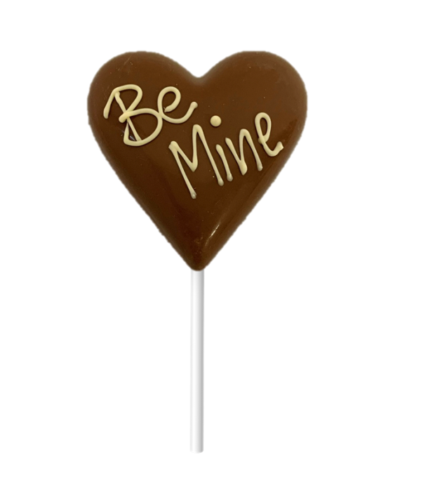 milk chocolate love heart with hand piped "be mine" message