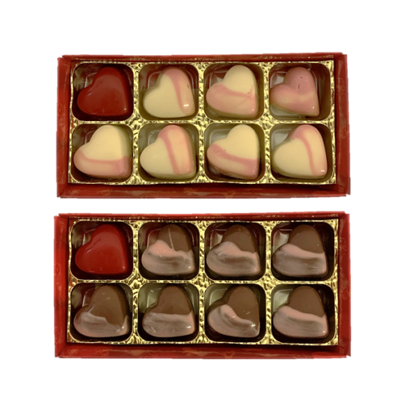two sets of heart shaped chocolates
