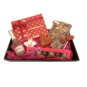 luxury valentine's gift hamper with chocolate, and prosecco