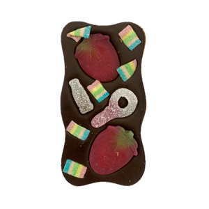 dark chocolate wavy bar with sweets inclusion