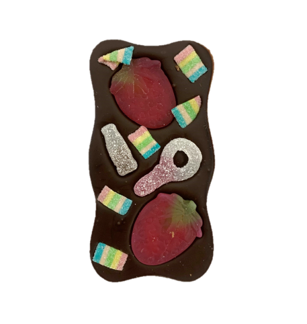 dark chocolate wavy bar with sweets inclusion