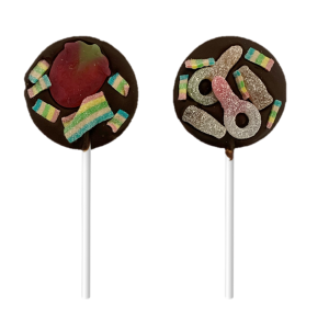 dark chocolate lollipop with sweets