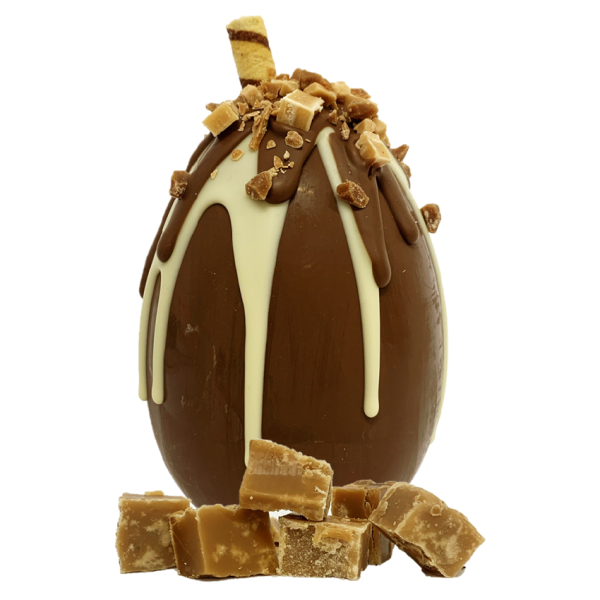 fudge chocolate drippy easter egg with fudge pieces