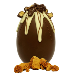 chocolate coated honey comb easter egg with honey comb pieces