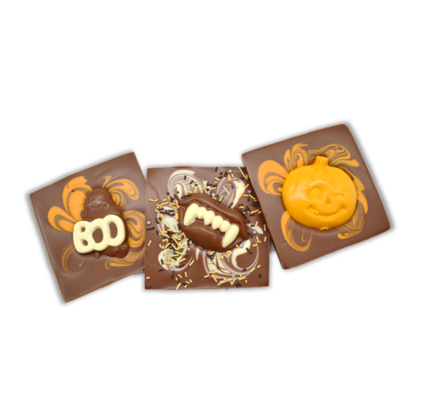 chocolate halloween bars with ghost, teeth or pumpkin