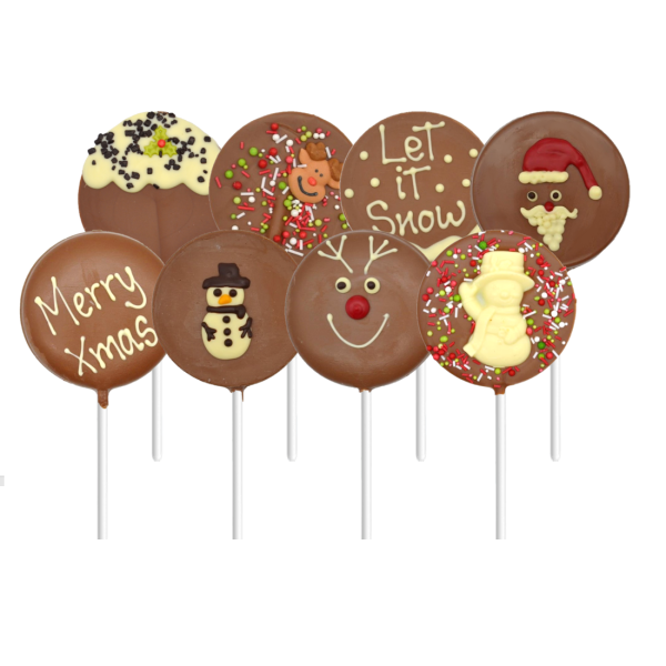 collection of christmas themed chocolate lollipops