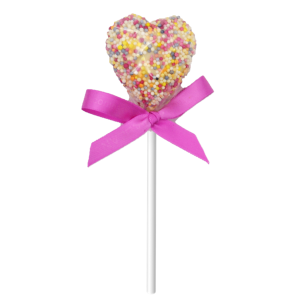 3D white chocolate heart lollipop with sprinkles