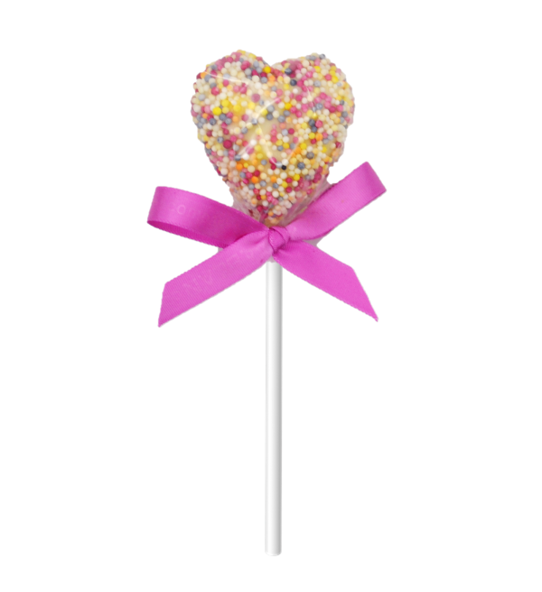 3D white chocolate heart lollipop with sprinkles