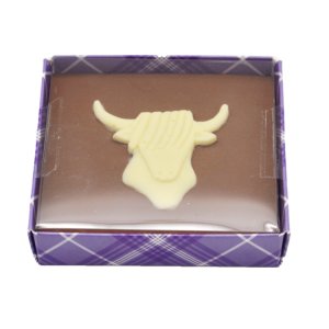 square slab with highland cow in white chocolate