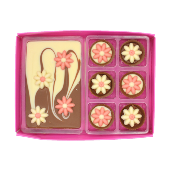 flower themed slab and 6 chocolates