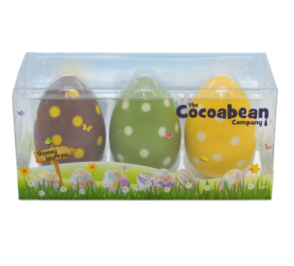 trio of dotty chocolate eggs