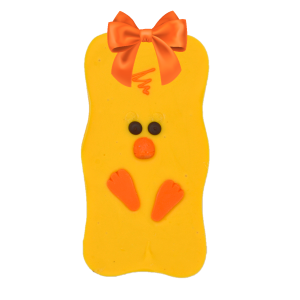 yellow and orange chocolate wavy chick bar with orange ribbon