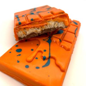 iron brew chocolate bar with blue splats