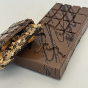 latte and salted pretzel milk chocolate bar