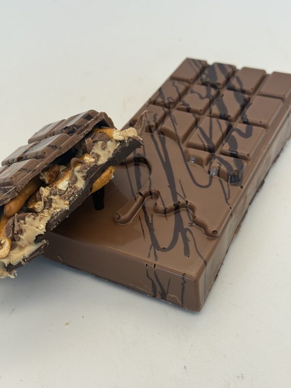 latte and salted pretzel milk chocolate bar