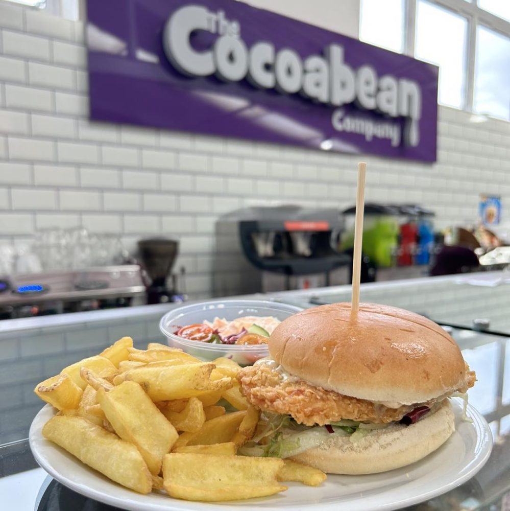 chicken burger chips on the cocoabean servery
